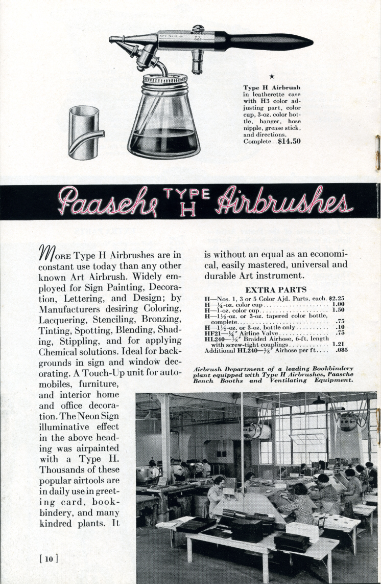 1938 Paasche Airbrush Co. catalog. - Airbrush history from The Airbrush Museum featuring Paasche, Wold, Walkup, Iwata, Aerograph, Badger,  and  more!