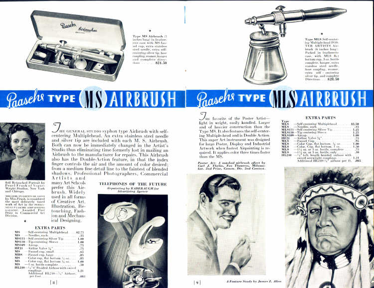 Paasche MS, Paasche MLS from the 1938 Paasche 
Airbrush Co. catalog -  Airbrush history from The Airbrush Museum featuring Paasche, Wold, Walkup, Iwata, 
Aerograph, Badger,  and  more!