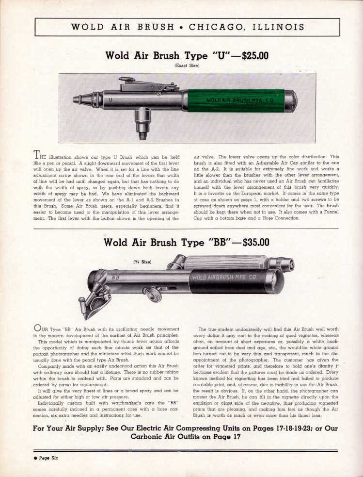  Wold Airbrush Catalog. Wold Type U, Wold Type BBAirbrush history from The Airbrush Museum featuring Paasche, Wold, Walkup, Iwata, Aerograph, Badger,  and  more!