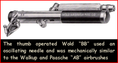 The Wold type BB was an oscillating needle airbrush similar to the Walkup and the Paasche AB.