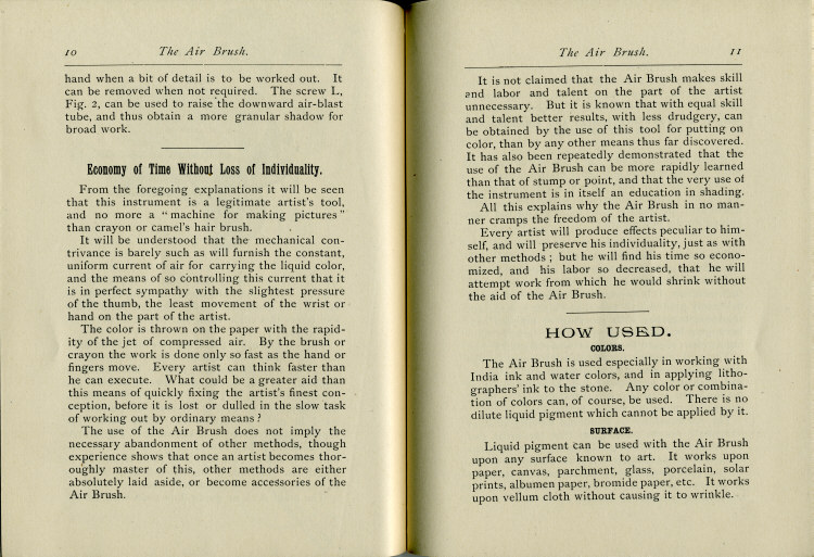 Pages 10 & 11 of the 1880's Air Brush Mfg. Co. Brochure.