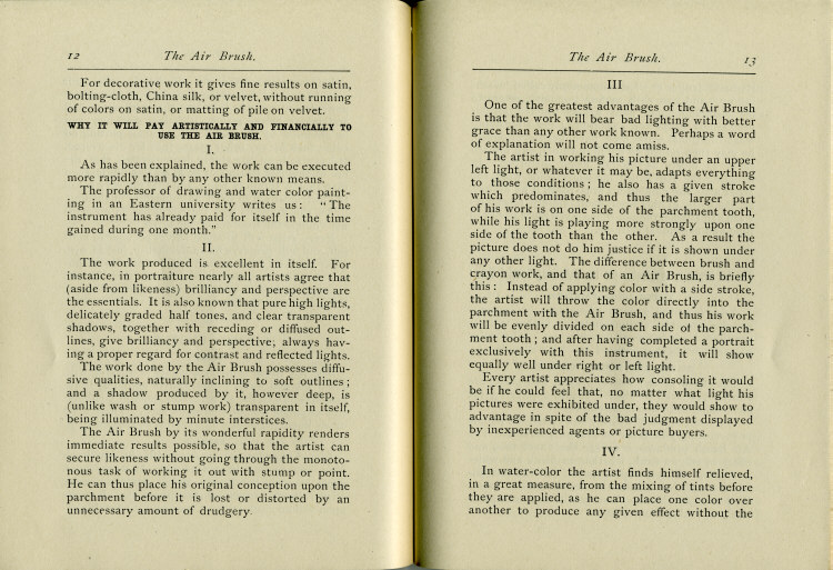 Pages 12 & 13 of the 1880's Air Brush Mfg. Co. Brochure.