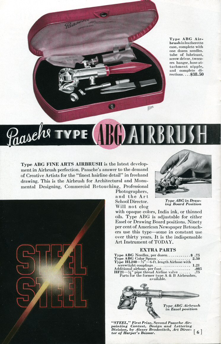 1938 Paasche Airbrush Co. catalog. - Airbrush history from The Airbrush Museum featuring Paasche, Wold, Walkup, Iwata, Aerograph, Badger,  and  more!
