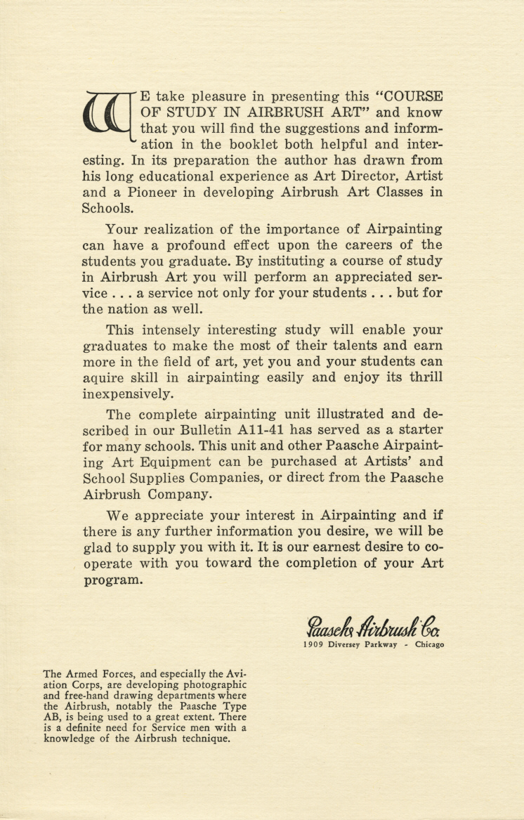 Back to the Paasche 1942 "Airbrush Art" Index Page - Airbrush history from The Airbrush Museum featuring Paasche, Wold, Walkup, Iwata, Aerograph, Badger,  and  more!