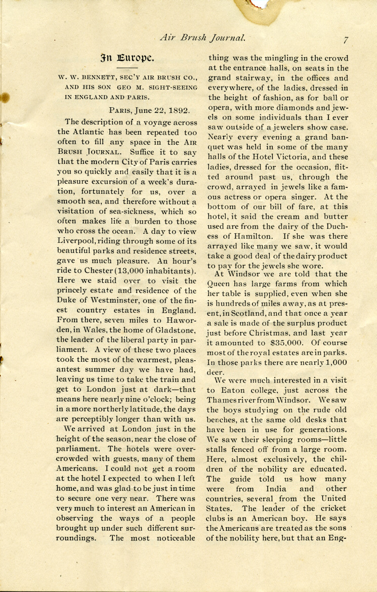 Page 7 of the 1892 Air Brush Journal magazine.