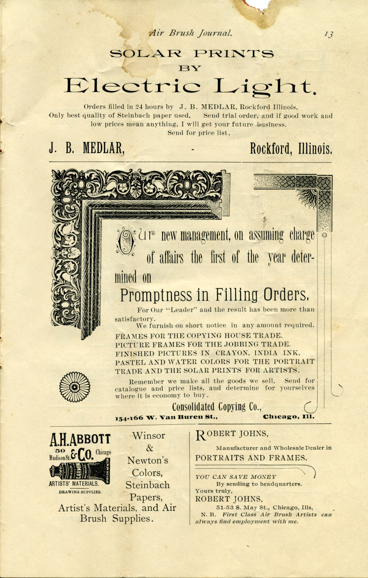 Page 13 of the 1892 Air Brush Journal magazine by Liberty Walkup & the Air Brush Mfg. Co.